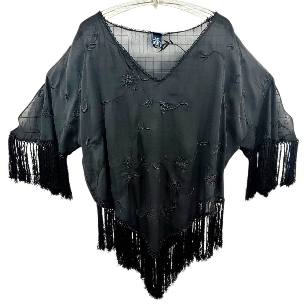 Venezia Black Fringe‎ Tunic Boho Whimsy Goth Plus Size Statement Top